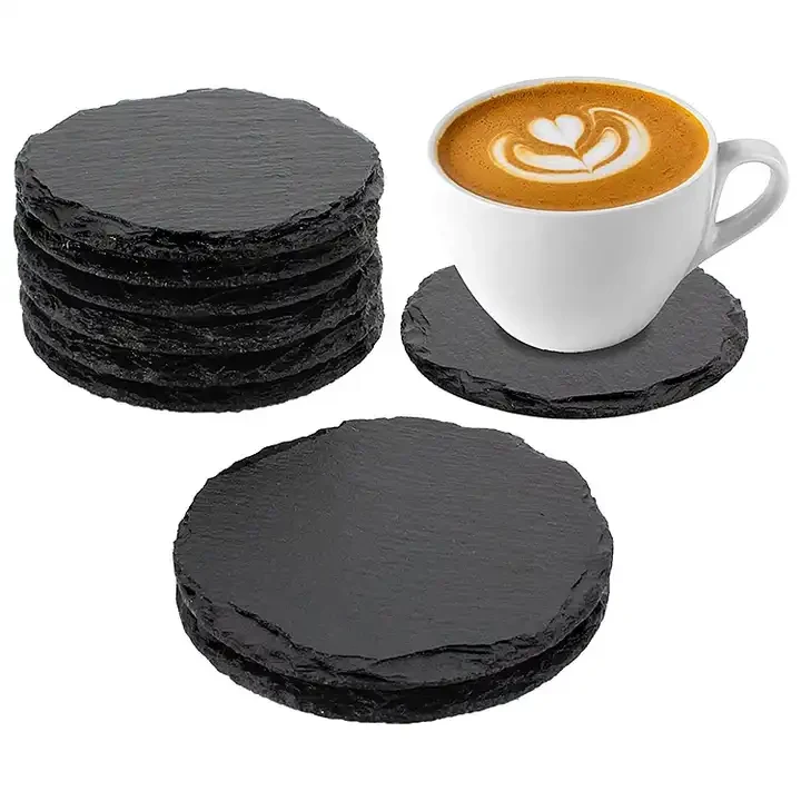 4 Inch Natural Square Thick Coaster Set Slate White Drink Tea Coffee Sushi Coaster With Stand