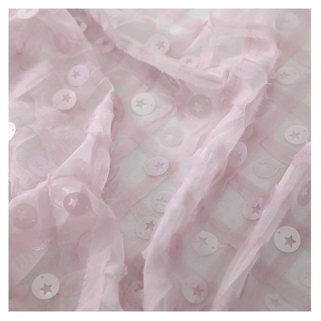 mesh chiffon lace 2cm sequin plain embroidery baby kids girl women children wedding dress evening cloth garments fabric