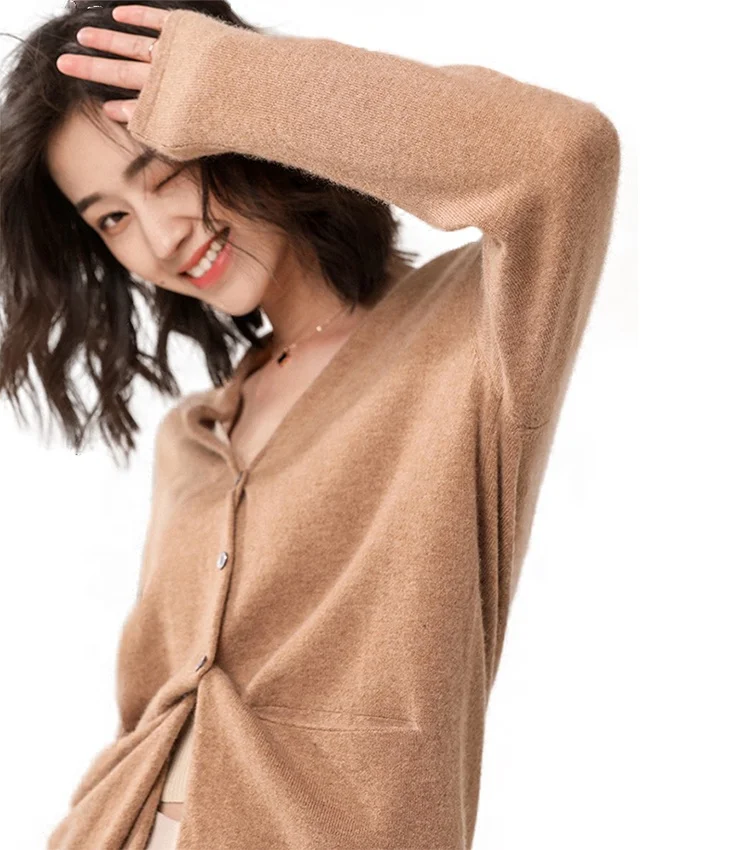 Женское Повседневное платье-свитер из чистого кашемира, кардиганы на пуговицах, высокий женский свитер, свитер для взрослых с V-образным вырезом