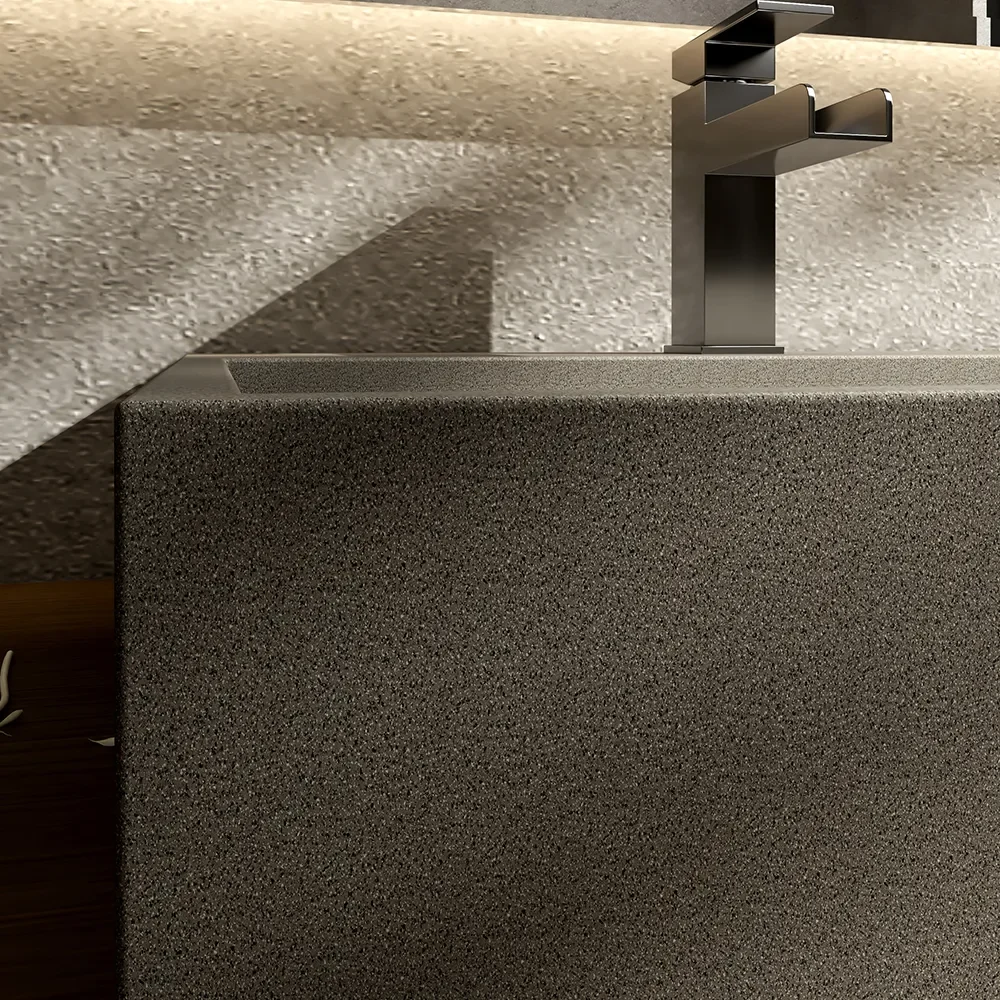 Farmhouse Concrete Trough Bathroom Sink Cement Gray Vessel Sink with Faucet Holes