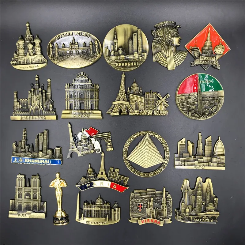 3D metal Fridge Magnets Embossed three-dimensional Russian tourist building fridge magnets