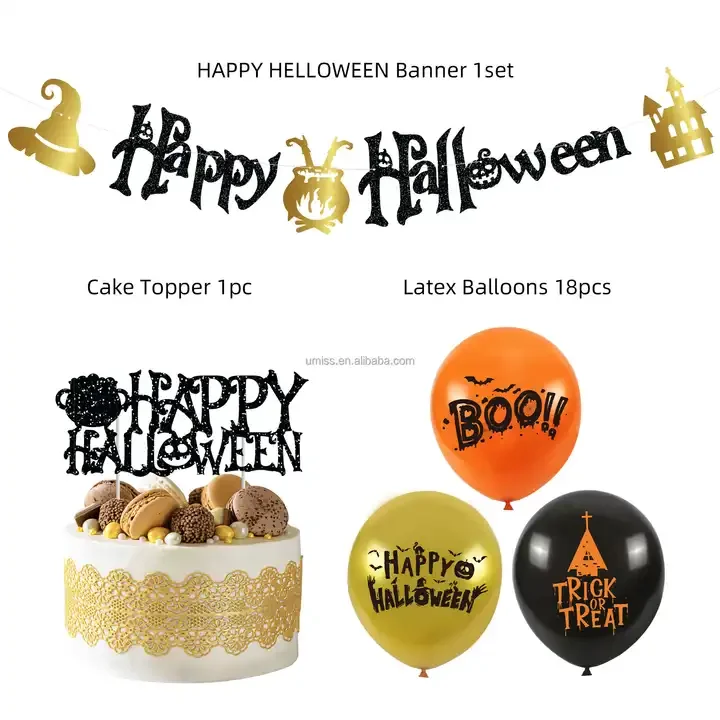 UMISS Eco-friendly 15pcs Happy Halloween Festival Party Decorations,Including Paper Bat Banner Tissue Fans Swirls Garland