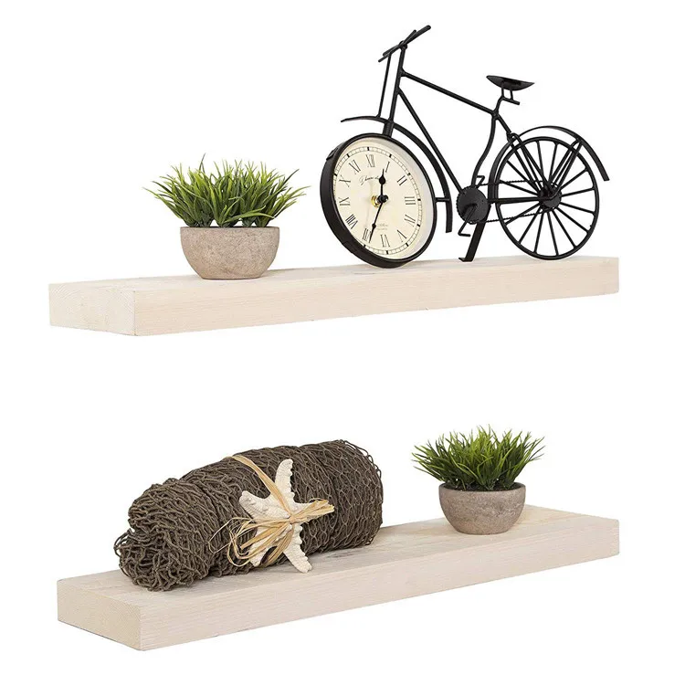 Pine Solid Wood Wall Shelves, Wall Mounted Wooden Shelves for Bathroom Bedroom Living Room Kitchen