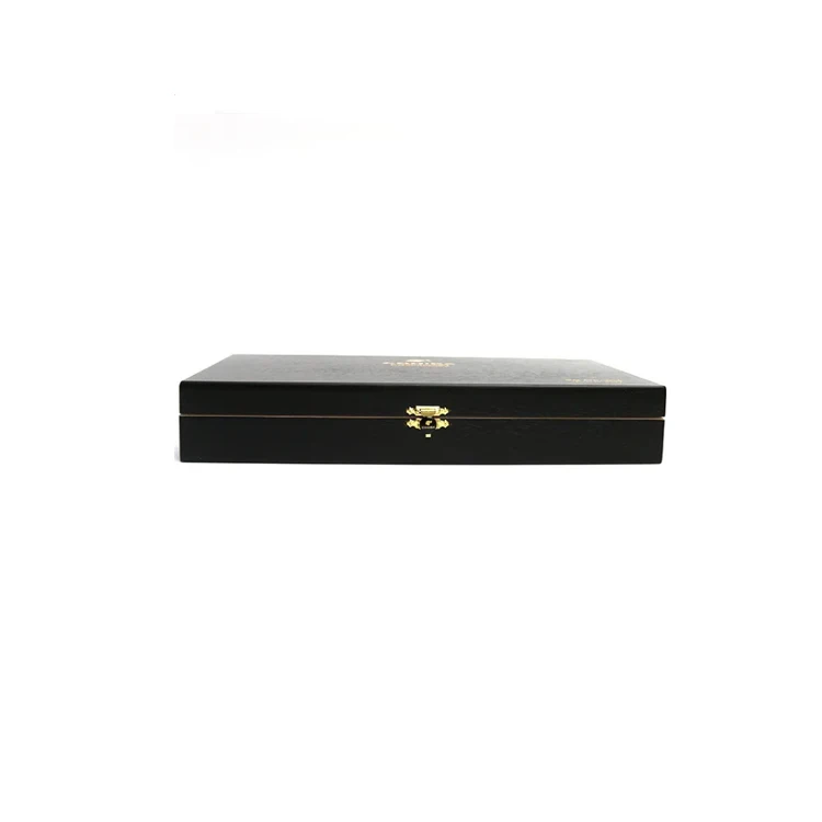 OEM Black Matte Cigar Packaging  Flip Okoume Wood Gift Box Cohiba Latched cigar Humidor Case