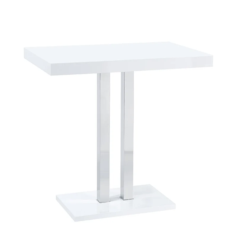 Square gloss White Bar table MDF table top covered stainless steel column table and chair