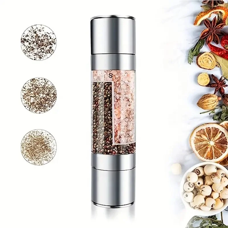 1pc 2in1 Pepper Grinder Household Sea Salt Stainless Steel Spice Grinder Manual Sea Salt Mill Spice Crusher Reusable