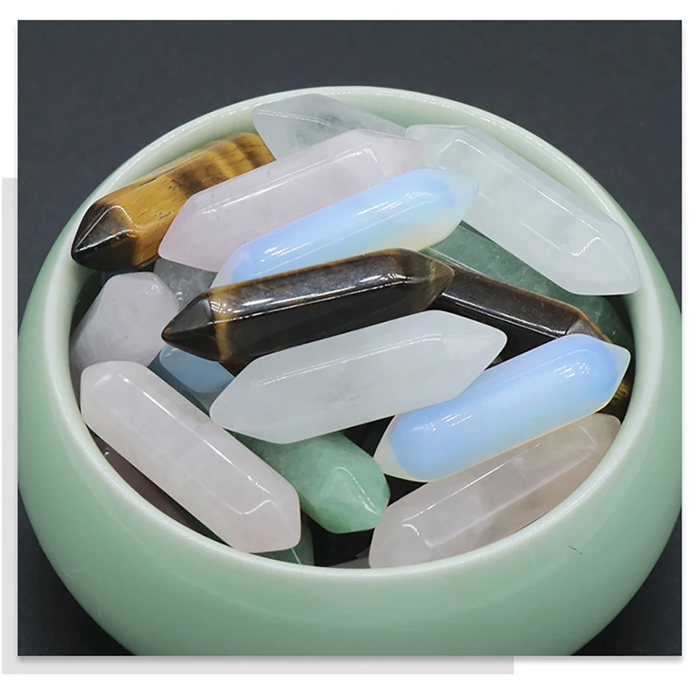 Popular Ornament Double-Headed Pointed Hexagonal Section Prismatic Natural Stone Tiger eye Amethsy  for Home Decoration