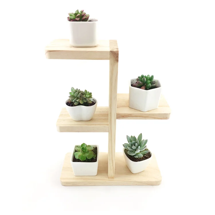 rustic wooden flower pot shelf wood rack for succulent home decor desk top organizer