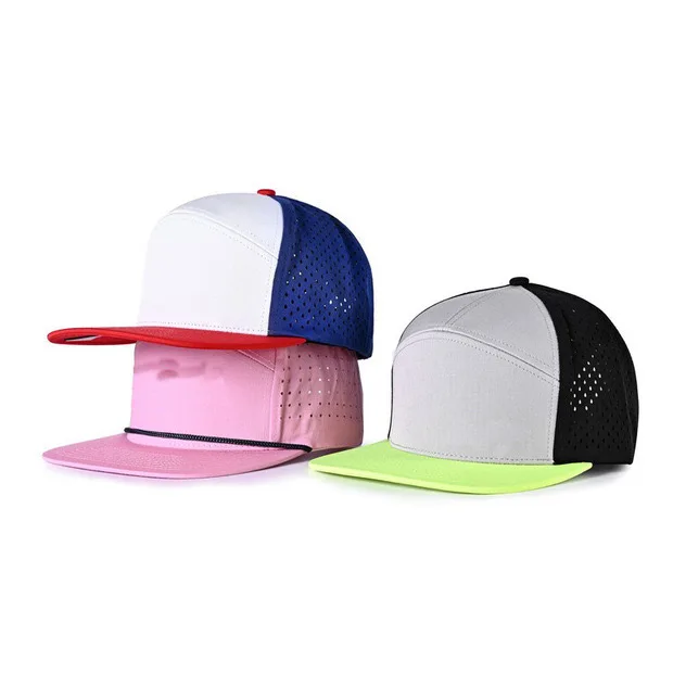 Custom Logo 5/6/7 Panel Flat Bill Hip Hop Luxury Snapback Caps Waterproof Laser Cut Hole Perforated Hat