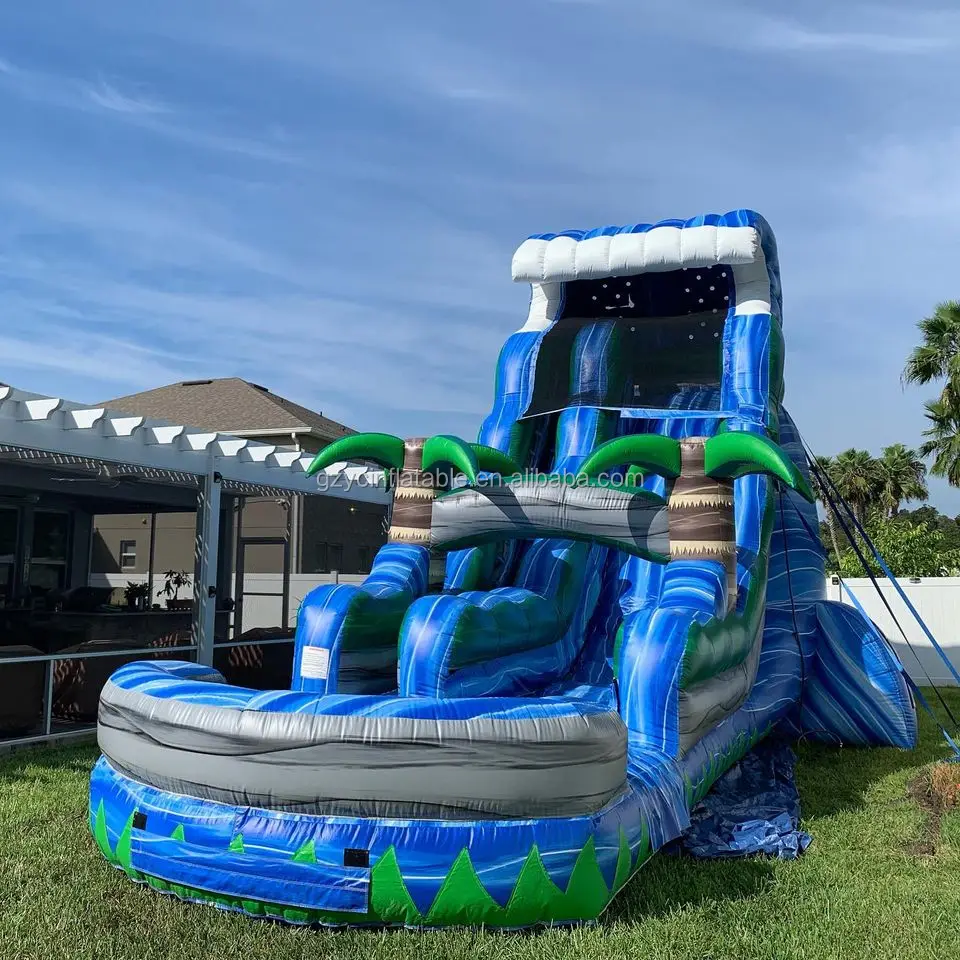 Guangzhou commercial blue crush tsunami beach inflatable slide water
