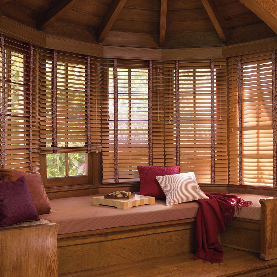 
35mm Timber Venetian Automated Wooden Day Night Shutter Slat Blinds 