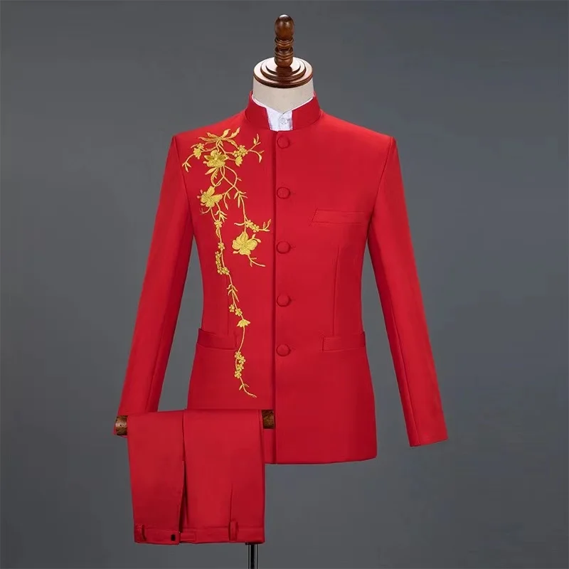 embroidered stand-up collar Chinese tunic suit
