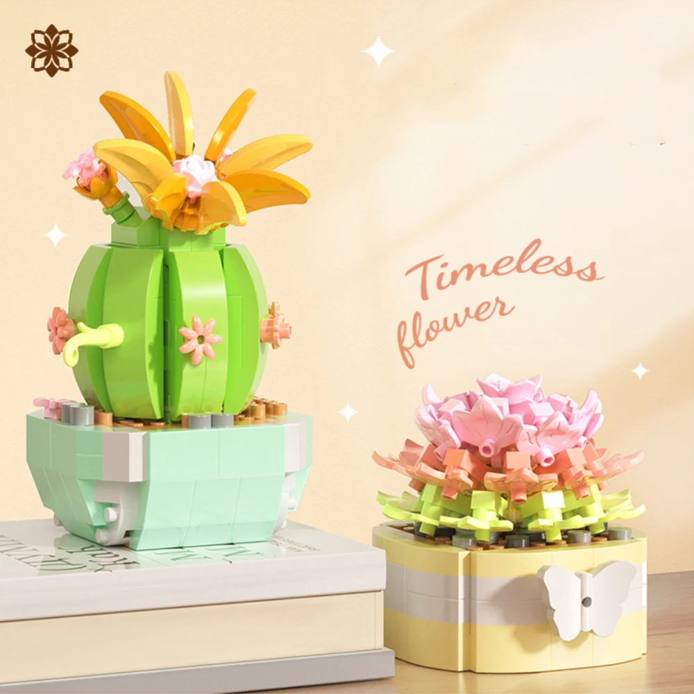 Simulation flower series succulent garden building blocks for children gift wholesale