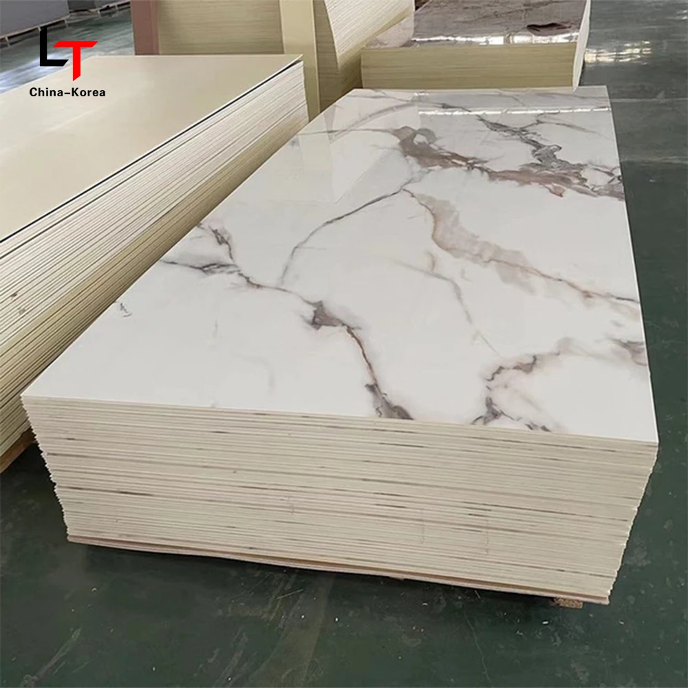 PET High Glossy Interior Decoration Composite Bamboo Charcoal wood veneer Panel carbon Rock crystal slate Marble PVC wall board