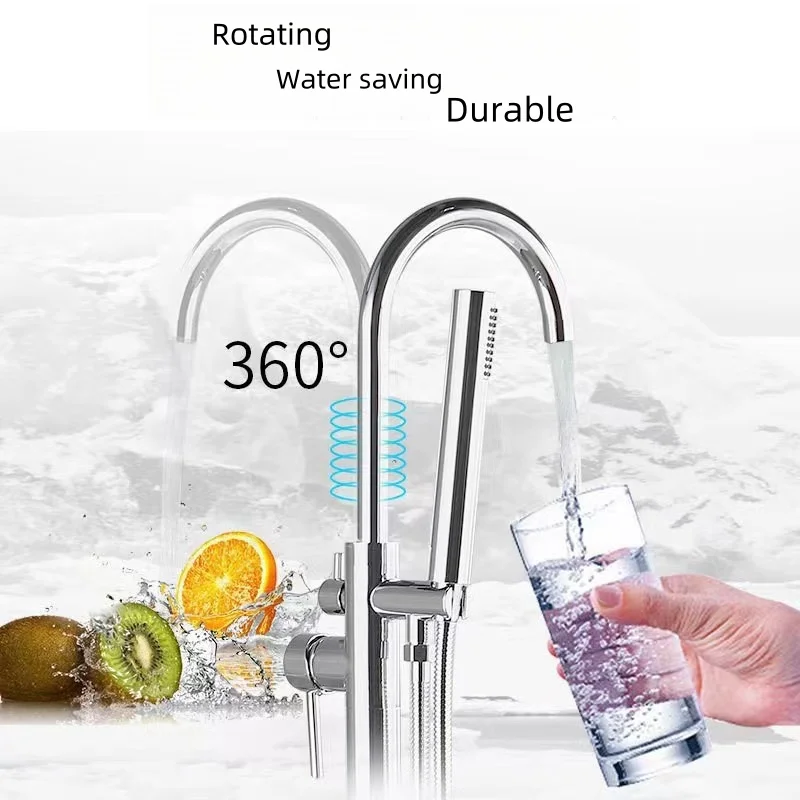 Luxury Floor Mounted Freestanding Bathtub Faucet With Handheld Spray Head Mixer Shower System Brass 2 Mode Bathroom Shower Set