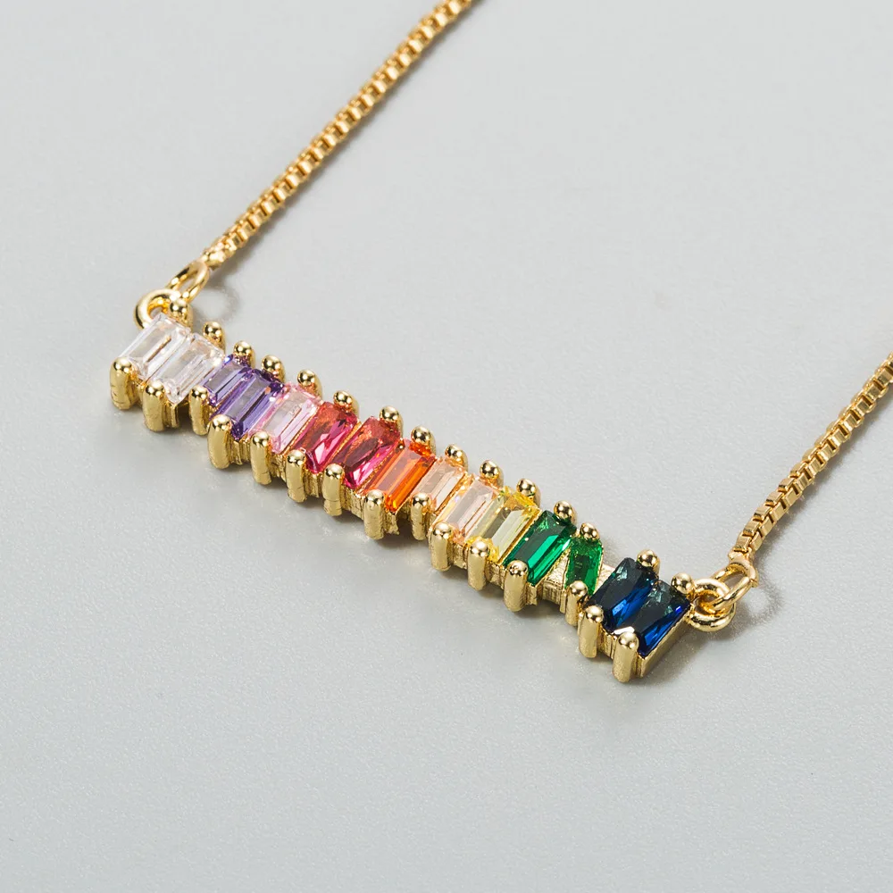 Daochong Custom Fashion New Design Summer Delicate Sparking Colorful Cubic Zirconia Rainbow Necklace