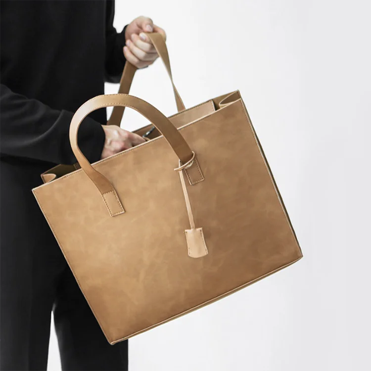Custom Logo Brown Pu Shoulder Crossbody Bag New Designer Luxury Classic Business Men Ladies Tote Handbags
