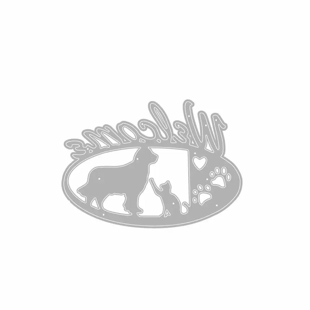Cat and Dog Metal Cutting Dies For Card Making Welcome Word Die Scrapbook Craft Punching Knife