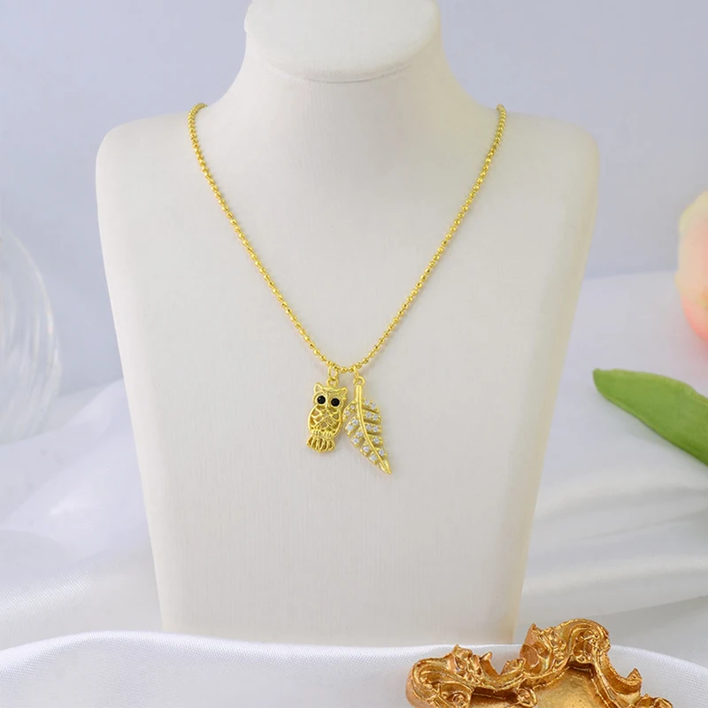 High Quality Metal Chain Elegant Charmed Owl Pendant Gold plated 925 sterling silver jewelry Necklace