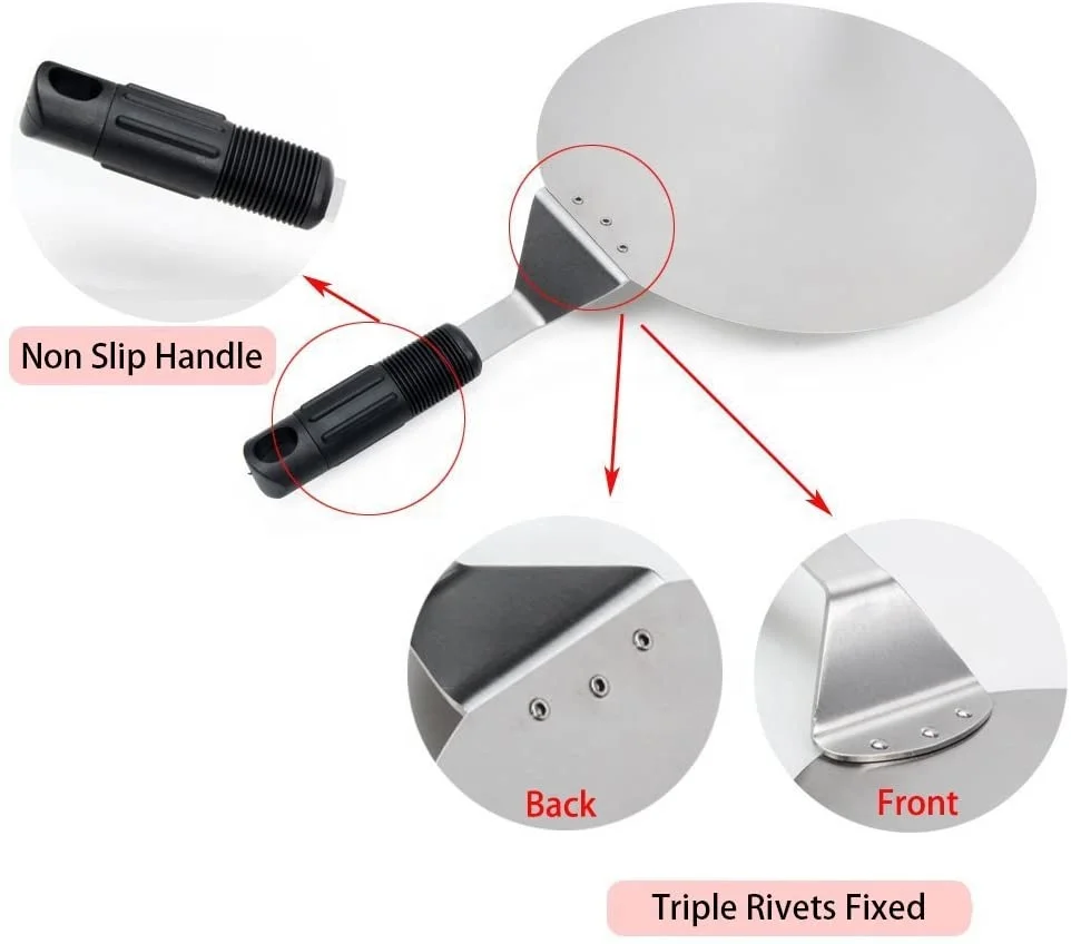 Secure Grip Handle Pizza Peel Baking Tools,Paddle Round Cake Shovel for baking Homemade Pizza