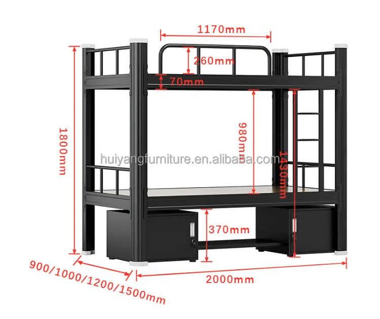 Steel Furniture Metal Detachable Bunk Bed 2 Tiered Bed Easy Assemble  With Under Bed Cabinet
