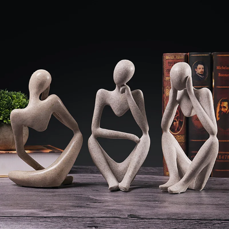 Resin Statue Creative Abstract Thinker People Thinking Sculpture Miniature Figurine Craft Office Home Decoration