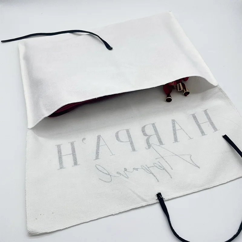 Eco-Friendly White Cotton Canvas Twill Envelope Pouch Gift Wallet Handbag Packing Dust Bag Luxury Cotton Flap Dust Pouch