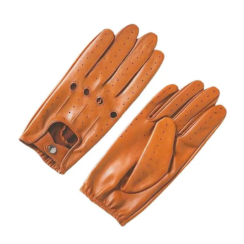 Fashion Men Premium Import Lambskin Leather Soft Full finger Light Brown Driving Gloves For Motorcycle Gloves