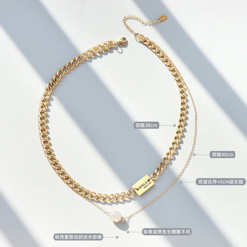 Fashion Double Retro Chain Jewelry Luxury Pearl Letters Square Ladies Necklace Pearl Set of Women