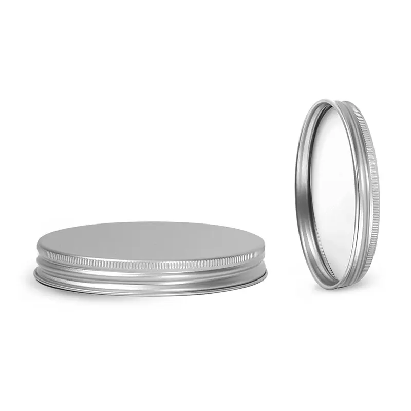 70-400 Silver Threads Knurled Edge Aluminum Metal Screw Caps With Polyethylene Foam Liner for 8oz Candle Jar