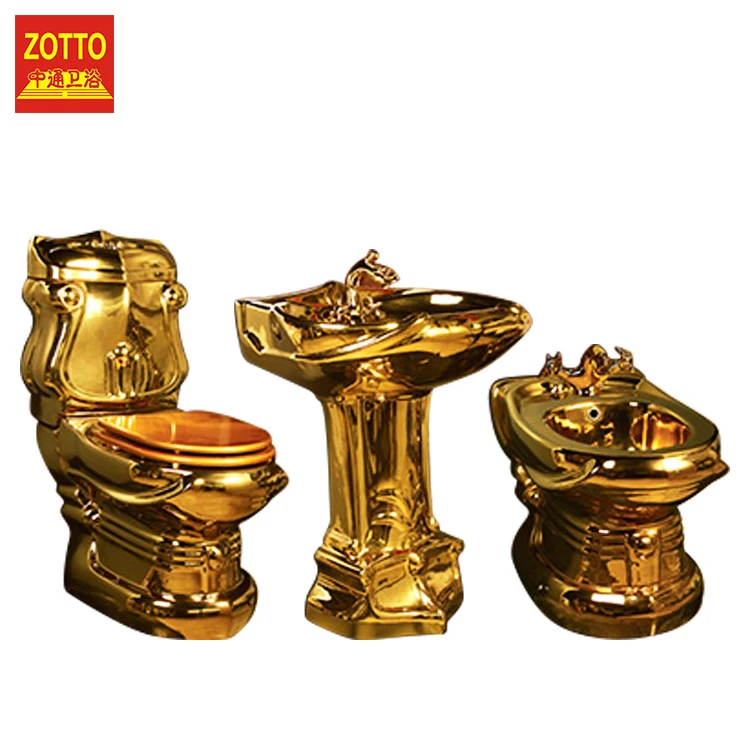 Знаменитый бренд роскошный Западный туалет элегантный современный золотой комод набор красочных керамических ванных комнат индивидуальный Туалет