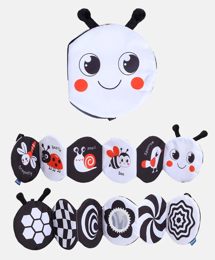 Black and White Panda Bee Fox Round Bed Hanging Fabric Cloth Book Baby soft Cloth toy