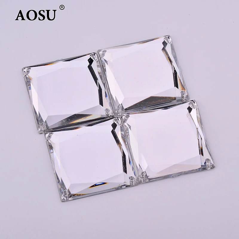 AOSU 35mm Big Clear Strass Square Gems Applique Flatback Acrylic Crystals Sewing Mirror Rhinestone For DIY Crafts