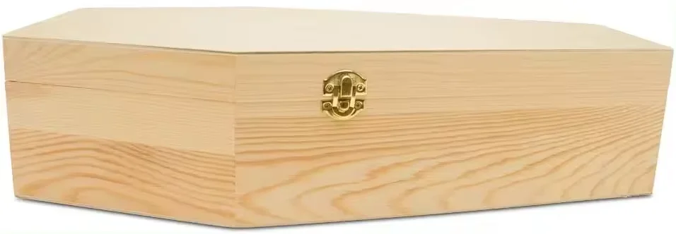 Wholesale Custom Wooden Keepsake Gift Packaging Boxes Halloween Unfinished  Wooden Coffin Box with Hinged Lid