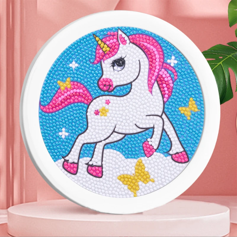 Cartoon unicorn framed diamond art kit for girls kids diamond art painting with round frames