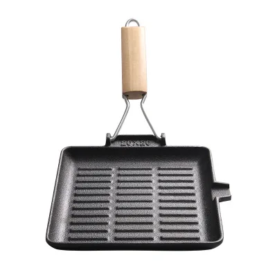 Household multi-function steak grilling pan portable braising beef pan cast iron cookware square griddles sizzling plate