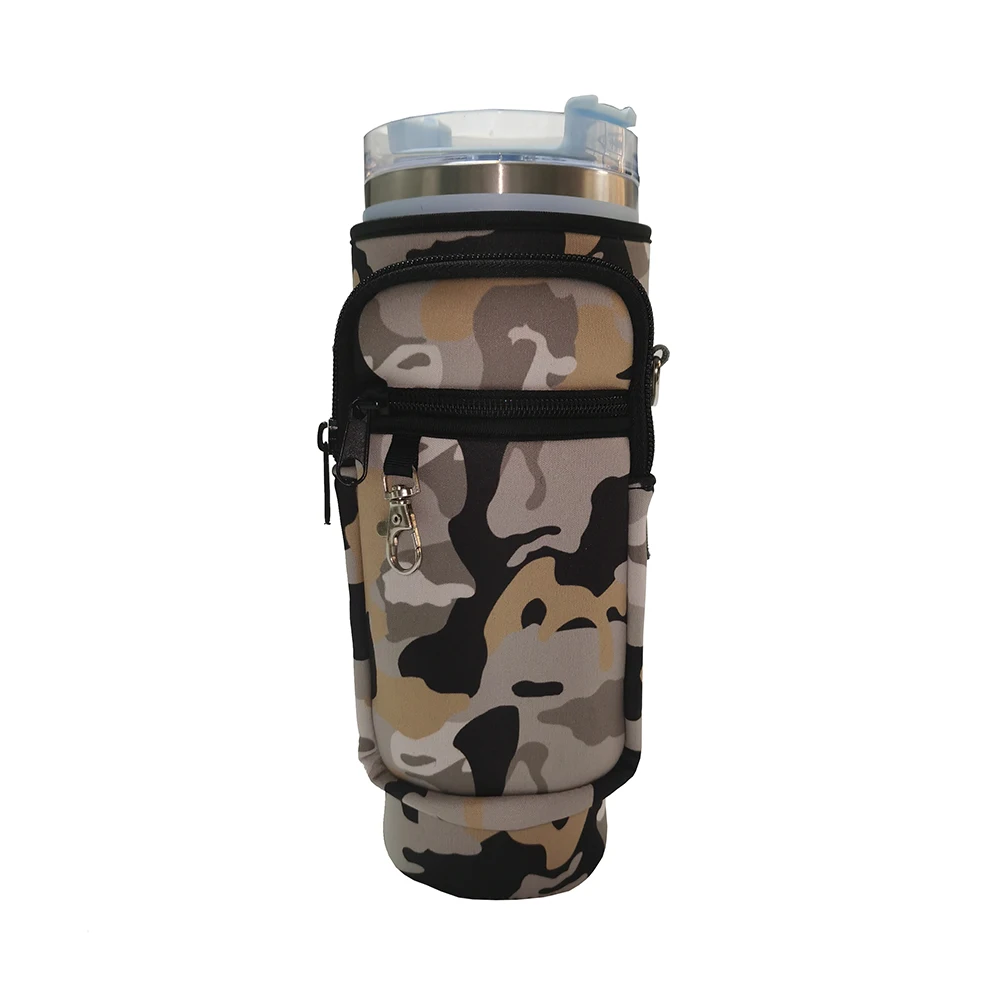 Front Zip Pocket Neoprene Insulator Sleeve 40 Oz Water Bottle Pouch Tumbler Cup Sleeve Bag With Handle
