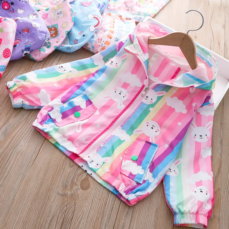 Dropshipping Spring Autumn Coat 2023 New Girls Graffiti Rush Baby Casual Thin Velvet Zipper Jacket