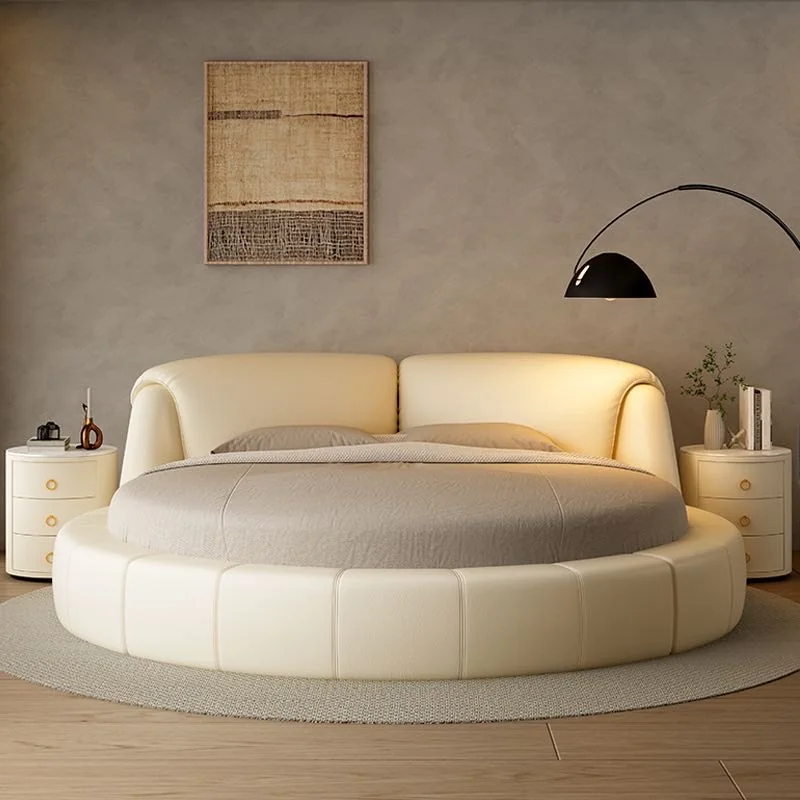 Simple Design Round Beds King and Queen Size Fabric Double Modern Luxury Round Bed Adults for Home Hotel Bedroom Furniture