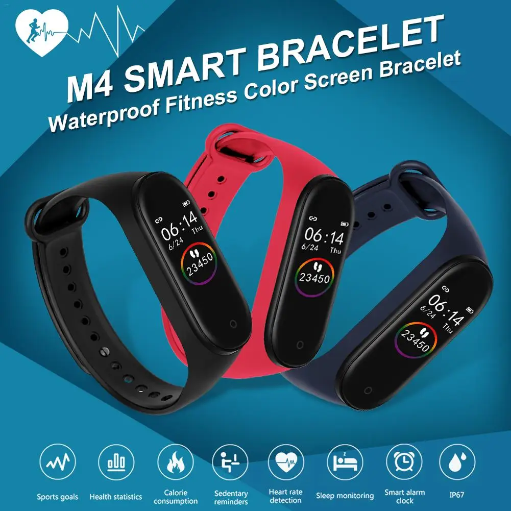 M4 Smart band 4 Fitness Tracker Watch Sport Pedometer Heart Rate Blood Pressure Smart band Monitoring Health Band Bracelet