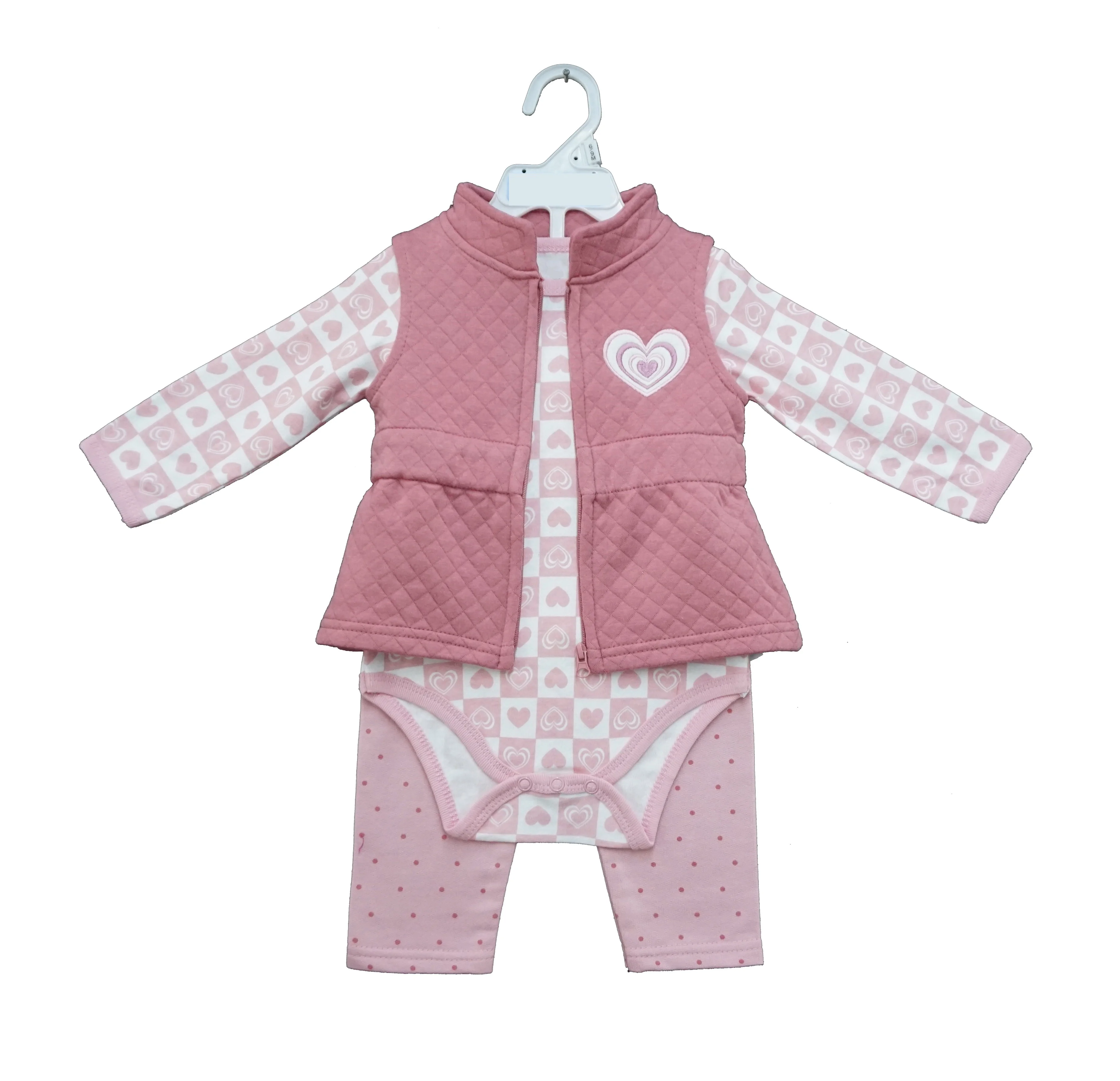 2023 New born baby clothes hot selling Boys winter clothing sets jacket baby cute patched confortable romper long pant 3 in one