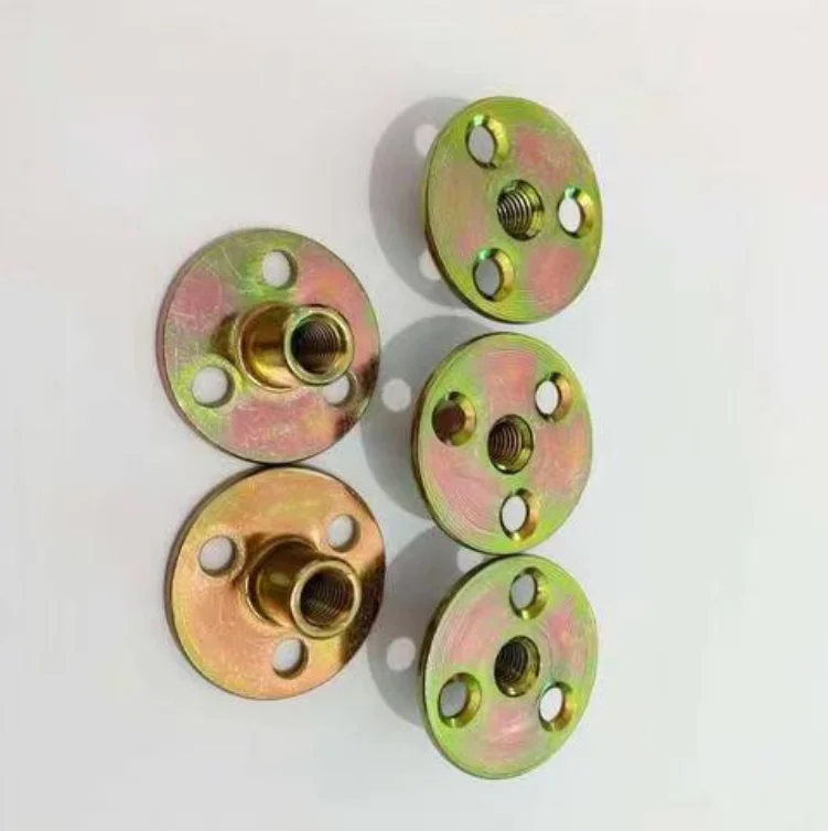 Furniture Hardware Butt Iron Nut Pair Lock Cylindrical Splint Nut 3 Hole Round T Type Nut For Furniture Splint