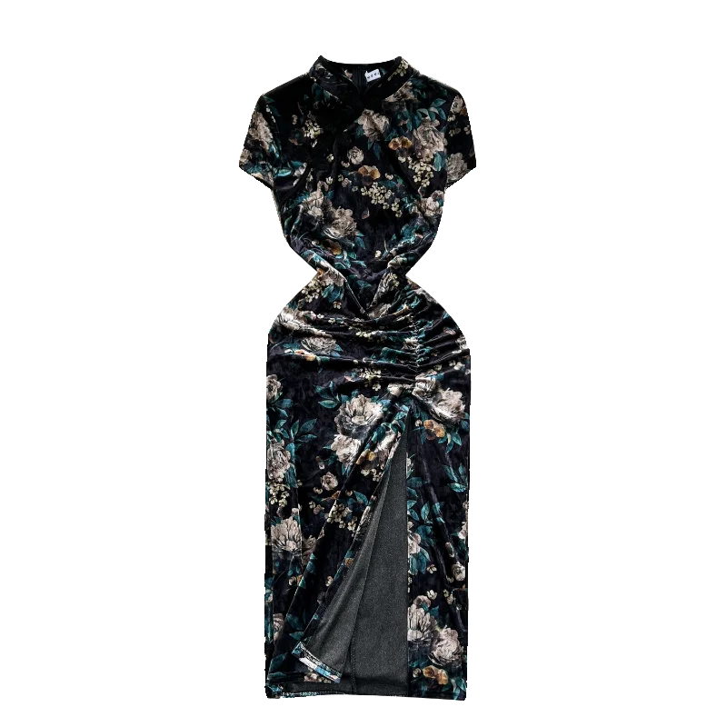 Sexy Mandarin Collar Tunic Slim Hip Midi Dress For Women Empire Printed Lace Dress