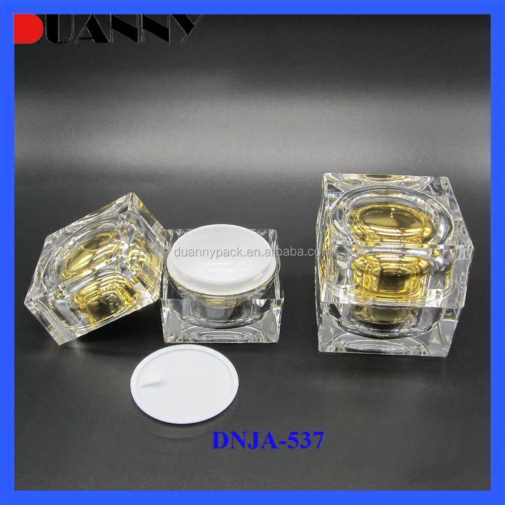 In Stock Empty 15g 30g 50g Golden Square Acrylic Crystal Cosmetic Jar Container for Skin Care