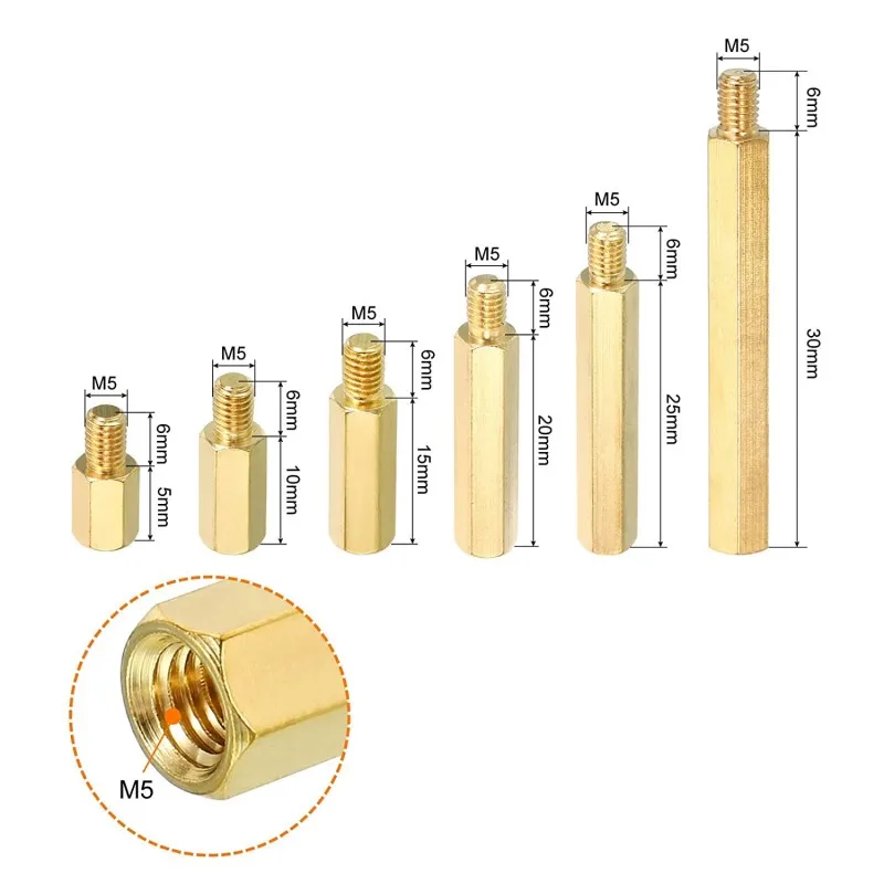 M5 Standoff Screws Brass Hex PCB Standoffs for Motherboards Computer Cases Circuit Boards Electronics Gold Tone