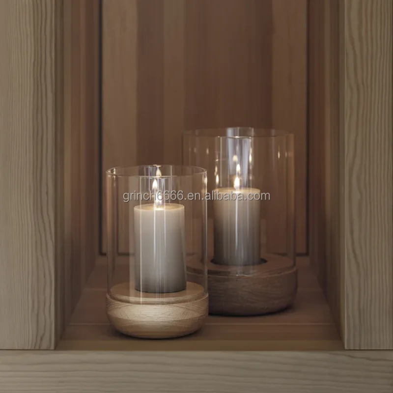 Hurricane Lamp With Wood Base Hurricane Pillar Candle Holder Wood Hurricane Lantern Candle Holder