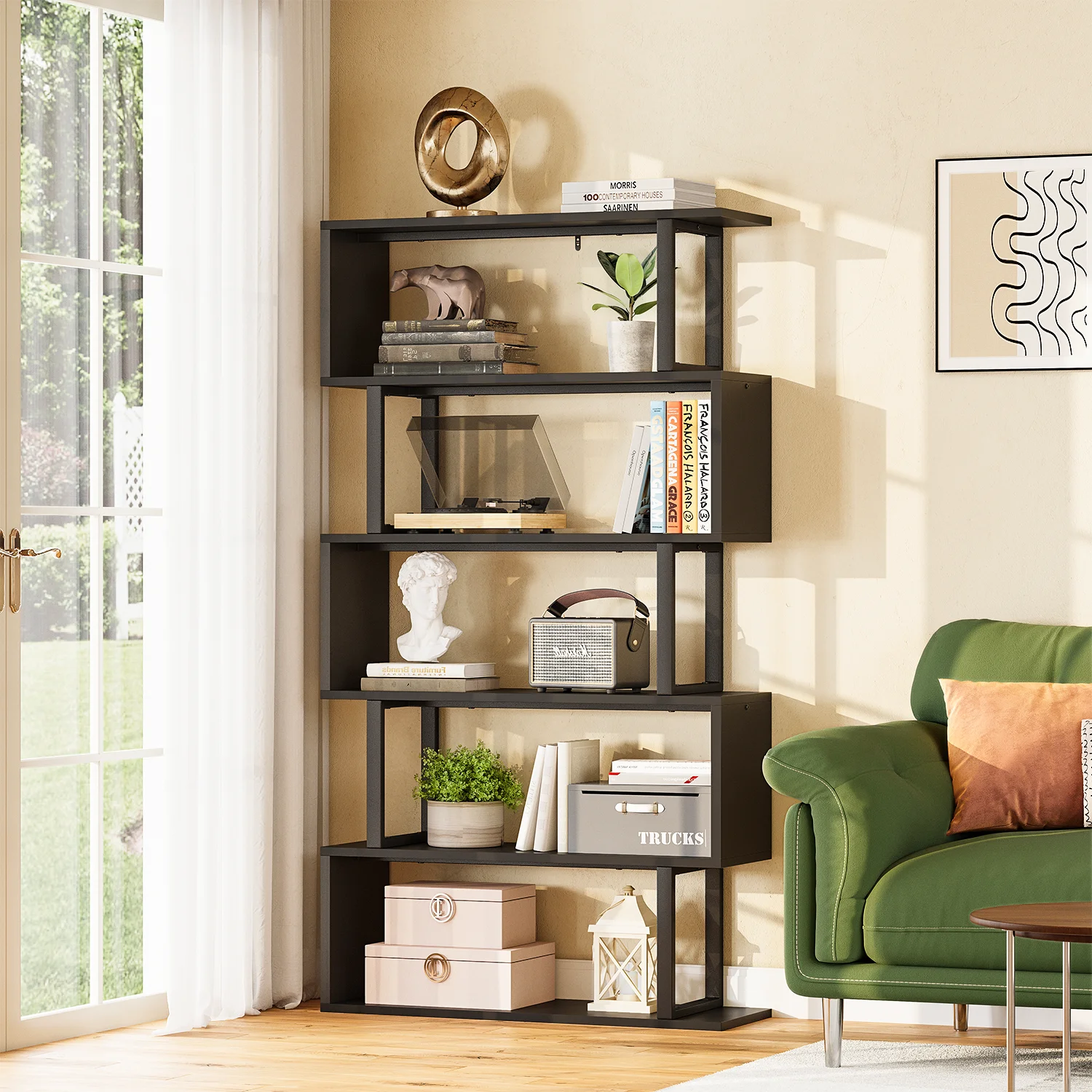 Industrial Vintage Bookshelf with Open Shelves Rustic Standing Bookcase Display Rack Modern Design Hotel Application Metal Frame