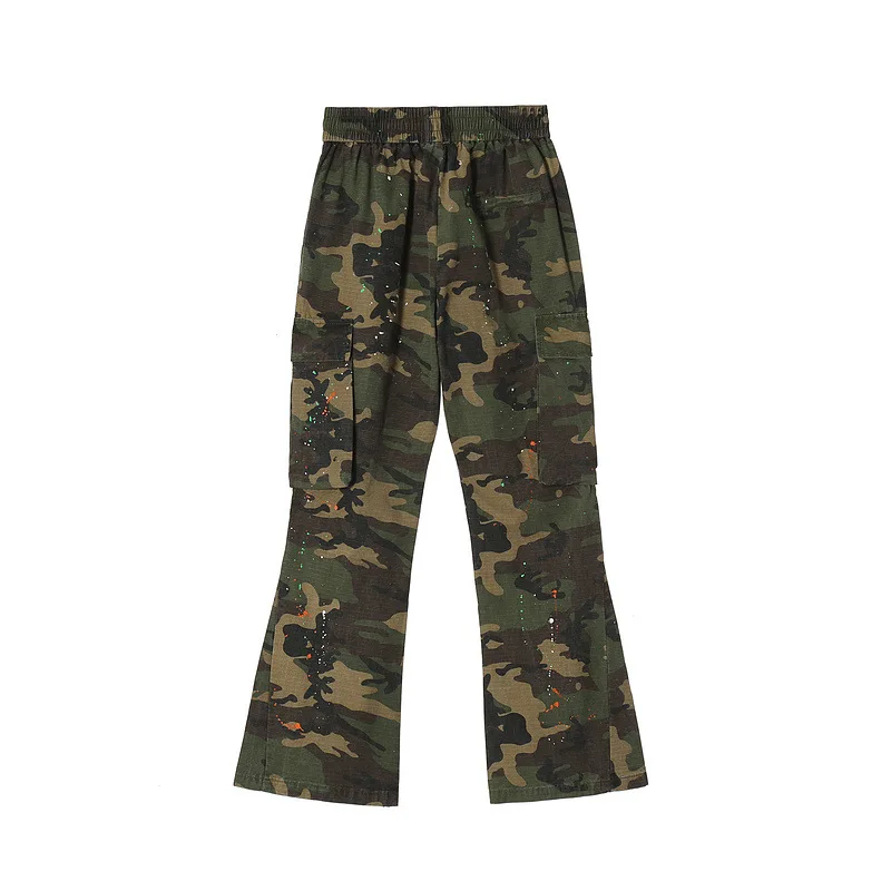 European and American high-street loose-fitting ink splash flared trousers hip-hop do-it-yourself work camouflage trousers