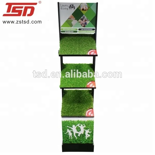 retail garden store metal artificial grass display stand,shop display shelf rack for artificial grass