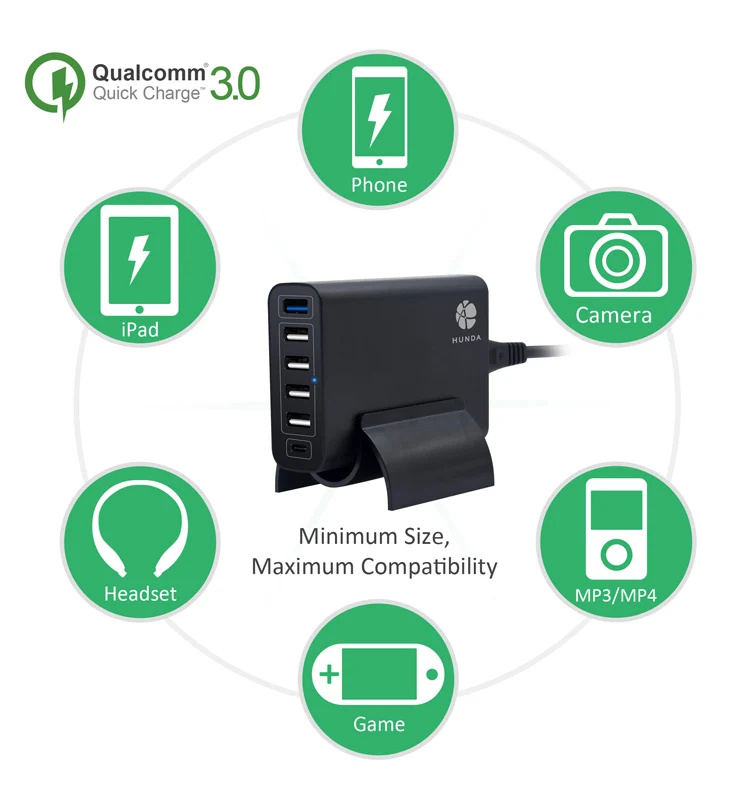 High Quality Universal Desktop Multiple USB Charging Station 6 ports Type C QC 3.0 Desktop charger for Mobile Phone